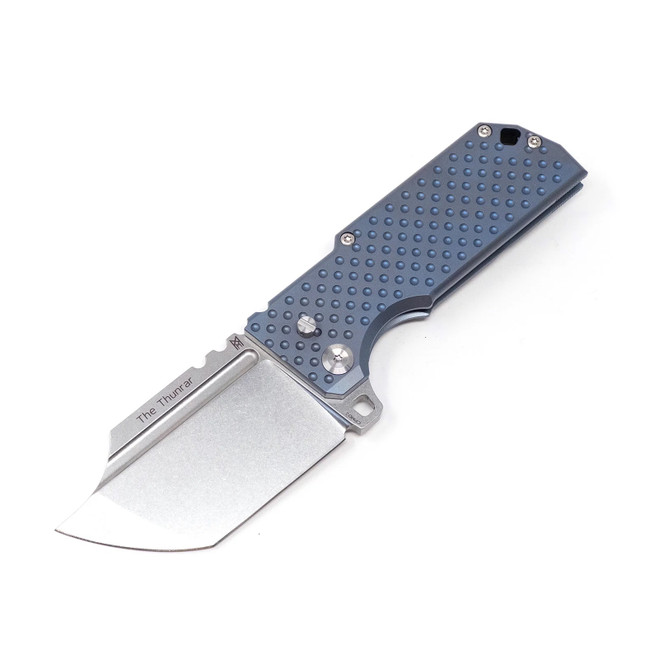 Midgards Messer Thunrar Folding Knife Blue G10 Handle D2 Plain Edge