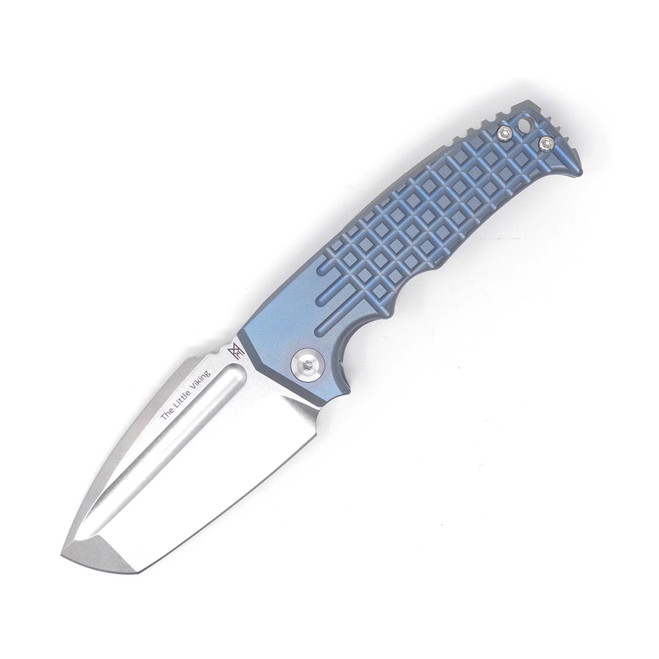 Midgards Messer Little Viking Folding Knife Blue Titanium Handle D2 Plain Edge