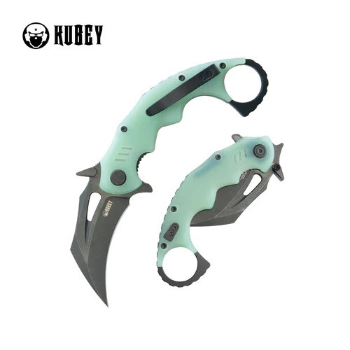 Kubey Mini Wrath Folding Knife Jade G10 Handle 14C28N Karambit