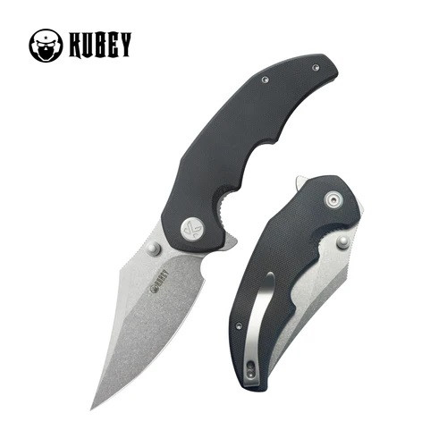 Kubey Ceto Folding Knife Black G10 Handle 14C28N Clip Point Plain