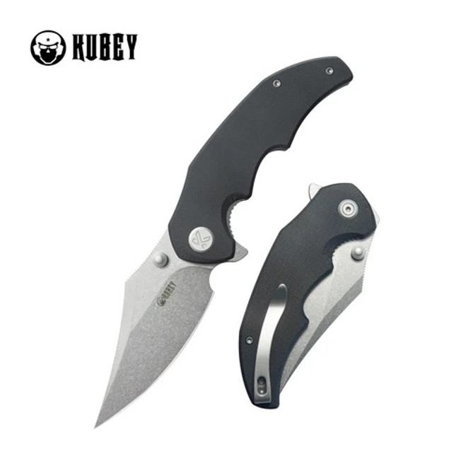 Kubey Ceto Folding Knife Black G10 Handle 14C28N Clip Point Plain Edge Stonewash Finish KU181A Kubey Ceto Folding Knife Black G10 Handle 14C28N Clip Point Plain Edge Stonewash Finish KU181A