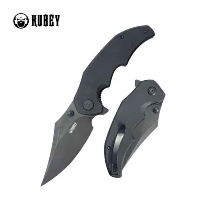 Kubey Ceto Folding Knife Tifany Black G10 Handle 14C28N Clip Point Plain Edge Blackwash Finish KU181D