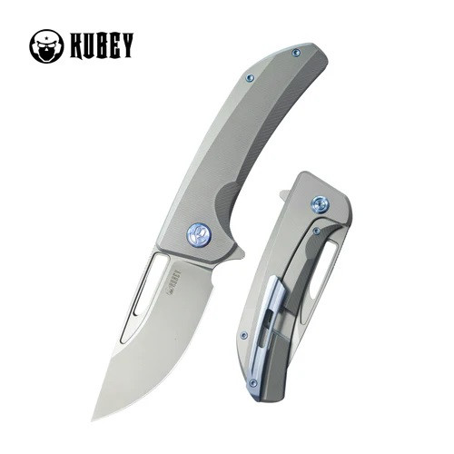 Kubey Hyperion Folding Knife Grey Titaniium/Micro Milling Lines
