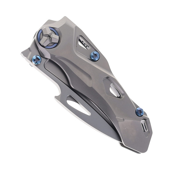 Rike Athron Folding Knife Gray Titanium Handle M390 Plain Gray