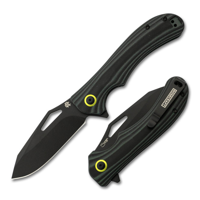 Rosecraft Walleye Folding Knife Black G10 Handle RPM9 Modified Clip Point Plain Black Blade RCM018-BK