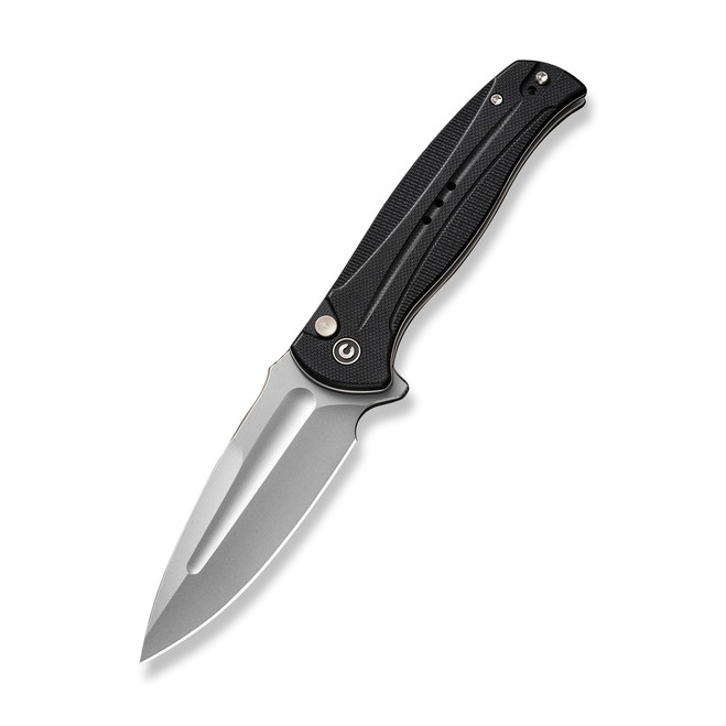 Civivi Incindie Button Lock Folding Knife Black G10 Handle 14C28N Spear Point Plain Edge Stonewash Finish C23053-3