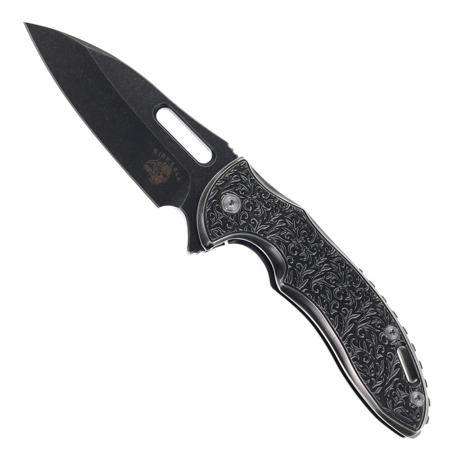 Mechforce Rick Lala Sentry Pocket Knife Polished Black PVD Scroll Pattern Titanium Handle Black PVD M390 Blade Mechforce Rick Lala Sentry Pocket Knife Polished Black PVD Scroll Pattern Titanium Handle Black PVD M390 Blade