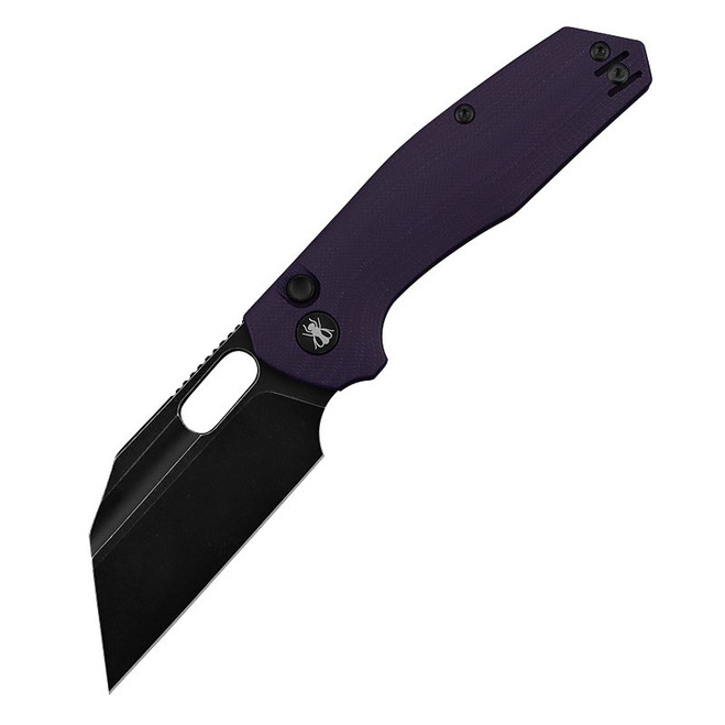 IronFly Yolo Folding Knife Button Lock Purple G10 Handle 14c28n Black Blade VF02-PL