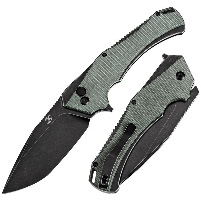 Kansept Hellx Folding Knife Green Micarta Handle D2 Plain Edge Black Stonewash Finish T1008F1