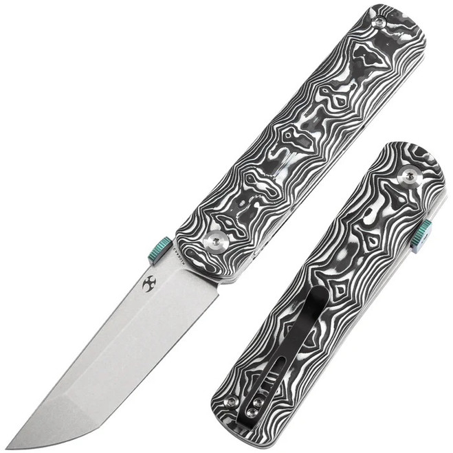 Kansept BTF Folding Knife Black White Nebula Carbon Fiber Handle S35VN Plain Edge Stonewash Finish K1064A3