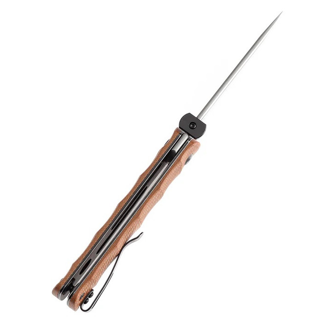 Kansept BTF Folding Knife Brown Micarta Handle Damascus Plain Edge