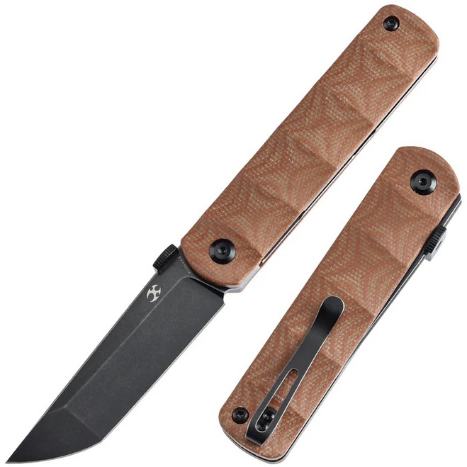 Discontinued Kansept BTF Folding Knife Brown Micarta Handle Damascus Plain Edge  K1064A5