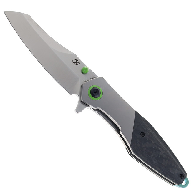 Kansept Mistaken Folding Knife Titanium/Twill Carbon Fiber Handle 20CV Plain Edge Satin Finish K1053A2