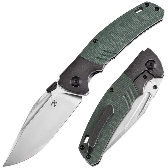 Kansept Hinterland Folding Knife Blackwash Titanium/Green Micarta Handle S35VN Plain Edge Stonewash Finish K1057A2