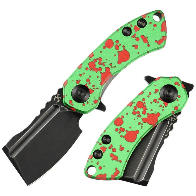 Kansept Mini Korvid Folding Knife Zombie Green Aluminum Handle 154CM Plain Edge Black Stonewash Finish T3030P1