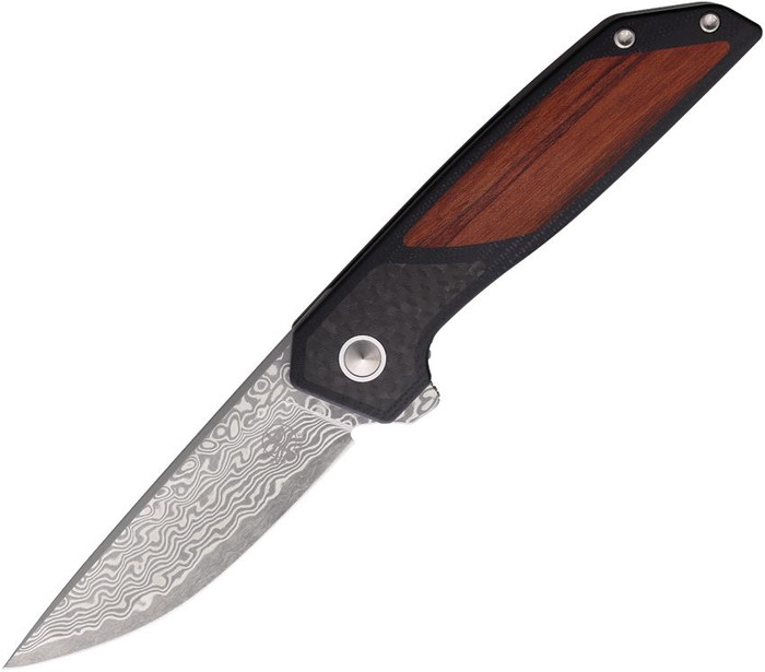 Begg Knives Diamici Linerlock Black Carbon Fiber/Brown G10 Handle Damascus BG056