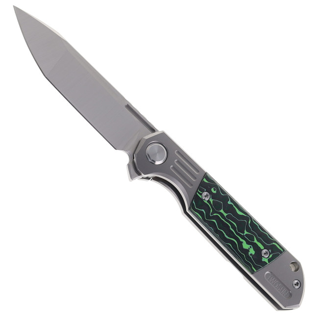TwoSun TS49-M390-UP Flipper Folding Knife Green Fat Carbon Handle M390 Steel