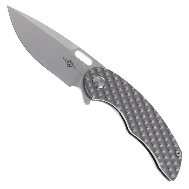 TwoSun Folding Knife Textured Titanium Handle M390 Satin TS177-SAT