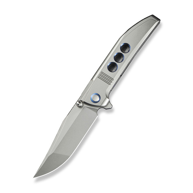 WE Ezinta Folding Knife Polished Bead Blast Titanium Handle M390 Plain Edge Polished Bead Blast Finish WE22041-2
