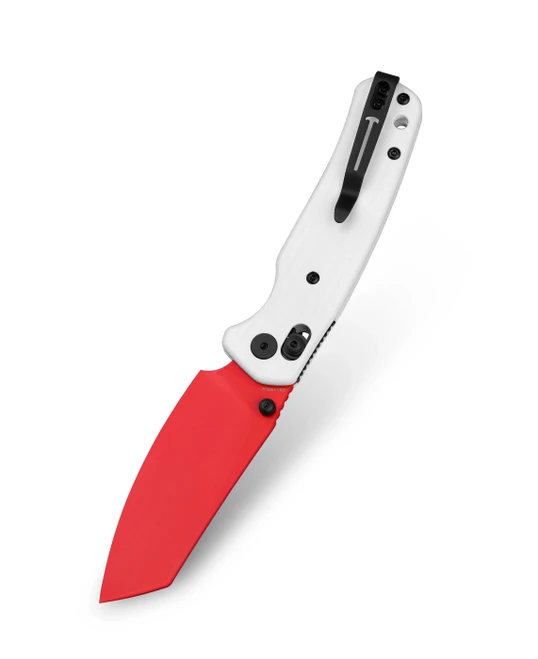 Folding knife wing red with white handle and plain edge blade