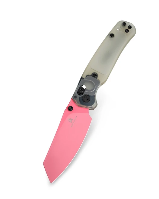 Jade ultem folding knife with translucent handle and plain edge blade