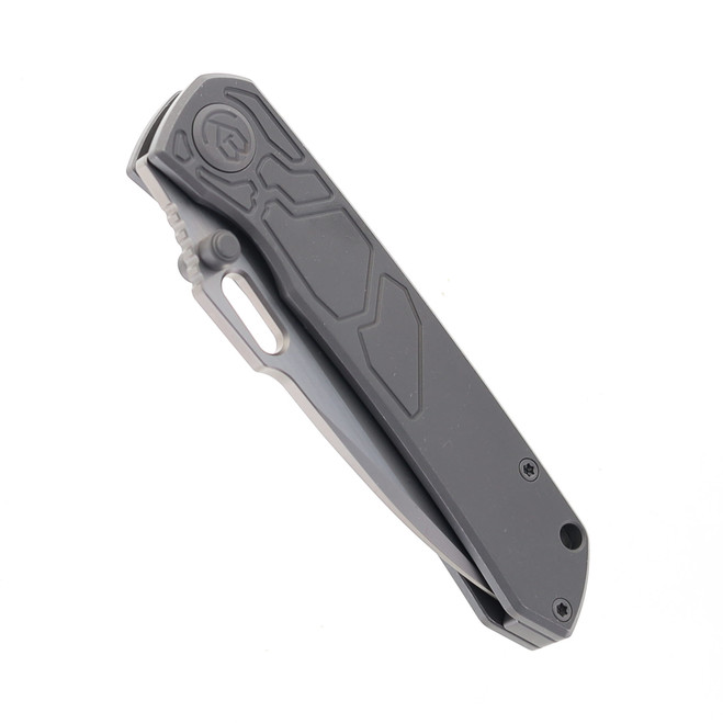 Kubey Blackout Folding Knife Gray Titanium Handle M390 Plain Edge