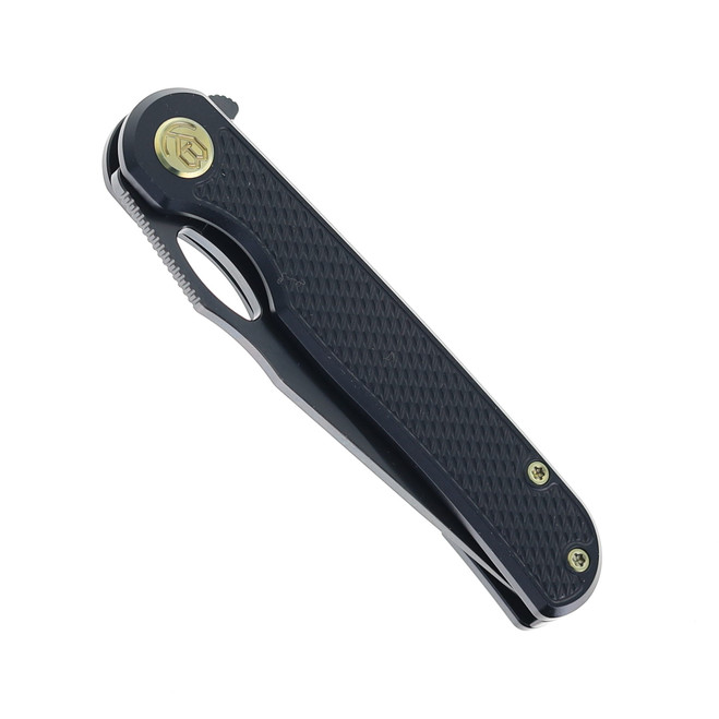 Kubey Folding Knife Black Titanium Handle M390 Plain Black Blade