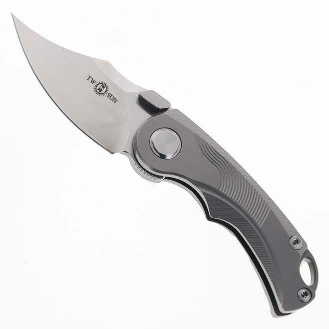 TwoSun Flipper Folding KnifeTitanium Handle  M390 Plain Edge Stonewash Finish TS199-Stonewashed