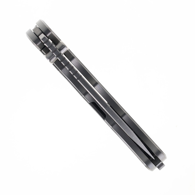 TwoSun Folding Knife Gray Titanium Handle Elmax Plain Edge TS458-ELMAX