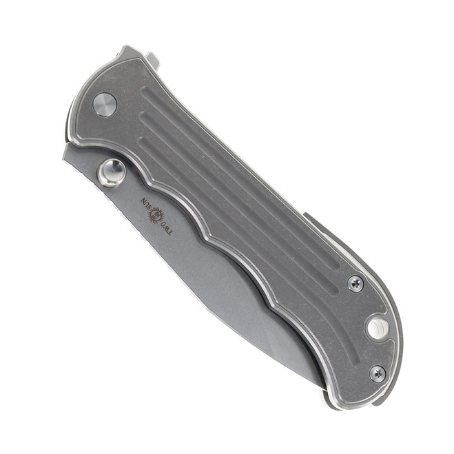 TwoSun Folding Knife Gray Titanium Handle S90V Plain Edge Drop