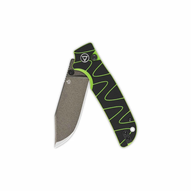 シャンパーニュ QSP Kali Button Lock Folding Knife Black/Neon G10 Handle 14C28N