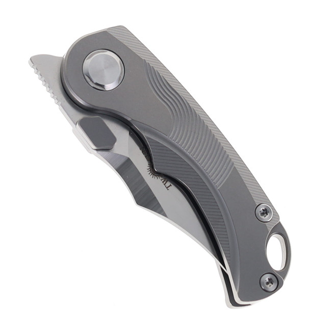 TwoSun Folding Knife Gray Titanium Handle M390 Plain Edge TS199-Satin