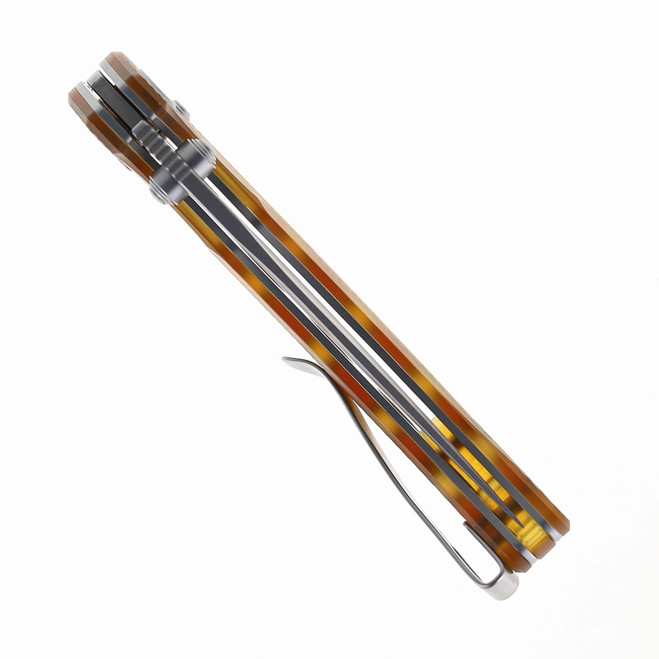 Kubey Hound Crossbar Lock Folding Knife Ultem Handle 14C28N Clip