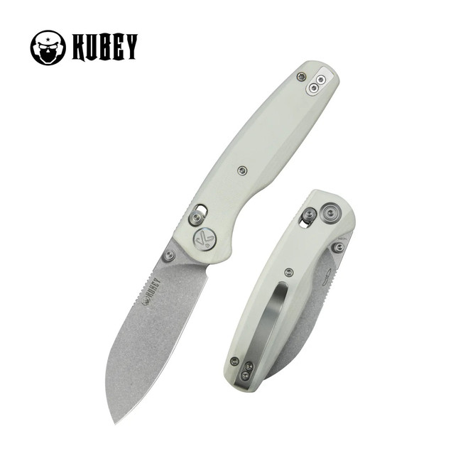 Kubey Breeze Every Carry Crossbar Lock Folding Knife White G10 Handle 14C28N Sheepsfoot Plain Edge Stonewash Finish KU288E Kubey Breeze Every Carry Crossbar Lock Folding Knife White G10 Handle 14C28N Sheepsfoot Plain Edge Stonewash Finish KU288E