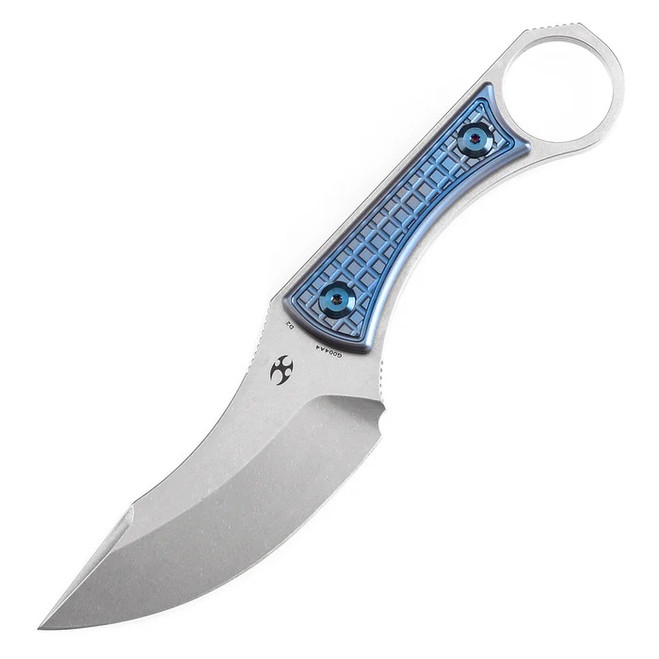 Kansept Niko Fixed Blade Knife Blue Titanium Handle D2 Clip Point