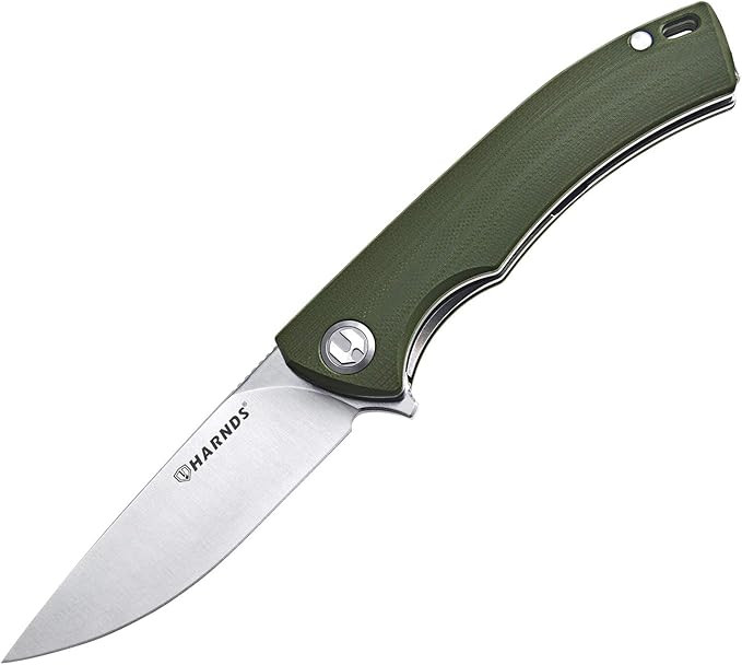 Harnds Talisman Folding Knife Green G10 Handle Plain Satin Blade