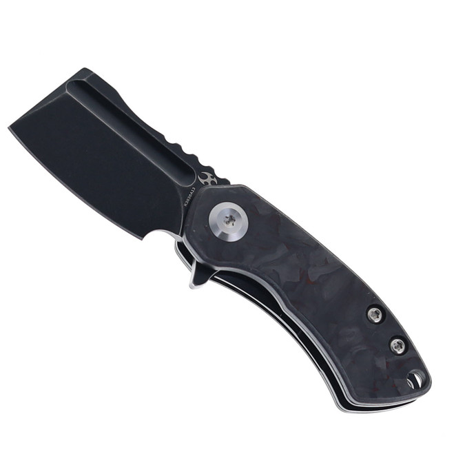 Kansept Mini Korvid Folding Knife Black/Red Carbon Fiber Handle S35VN Cleaver Plain Edge Black Stonewash Finish K3030A13
