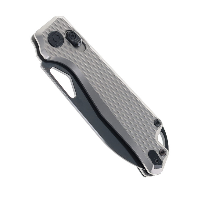 鶴 Kunwu Pulsar Reverse Tux Folding Knife Textured Ti Handle Plain