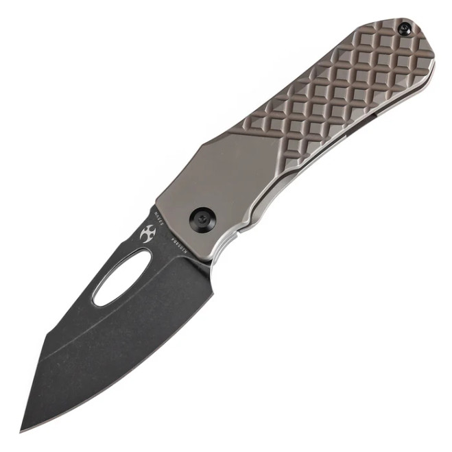 Kansept Loki Folding Knife Bronze Frag Titanium Handle S35VN Drop Point Plain Edge Black Stonewash Finish K1058B4