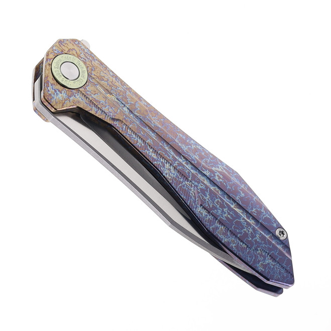TwoSun Flipper Folding Knife Color Titanium Handle M390 Plain Edge