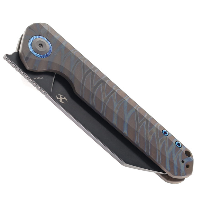 Kansept Bulldozer Folding Knife Tiger Stripe Flame Titanium Handle