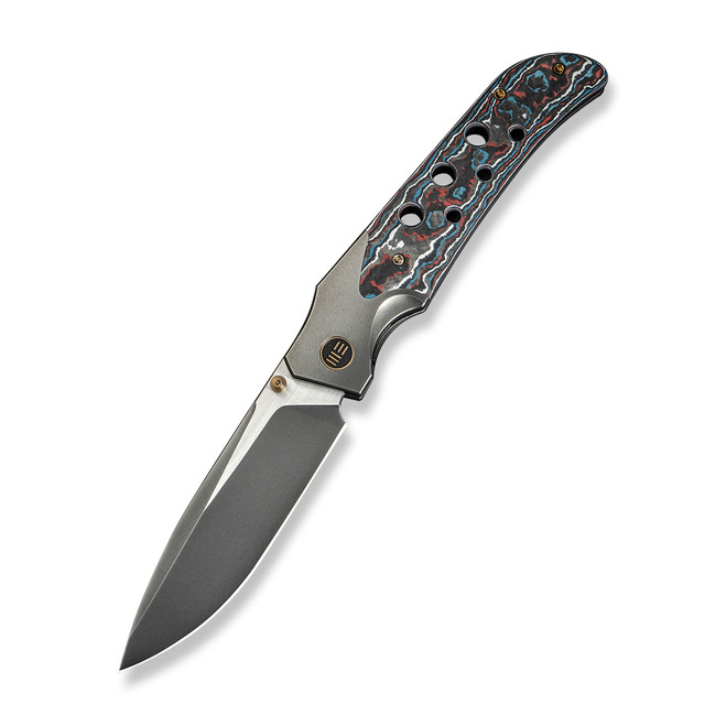 WE Guthrie Folding Knife Gray Titanium/Nebula Fat Carbon Fiber Handle 20CV Plain Edge Polished Gray/Satin Flat Finish WE23072B-3