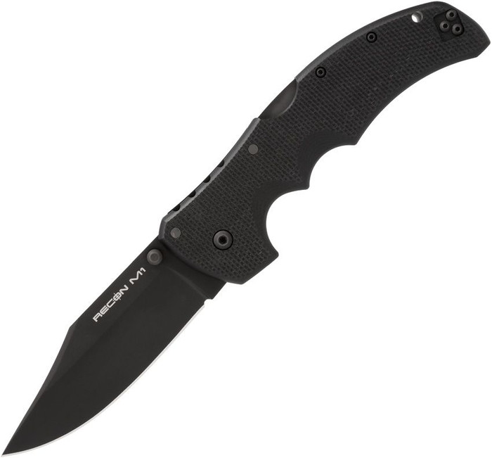 Cold Steel Recon 1 Tri-Ad Lock Folding Knife Black Handle Magnacut Clip Point Plain Edge Black Stonewash Finish 27TMC