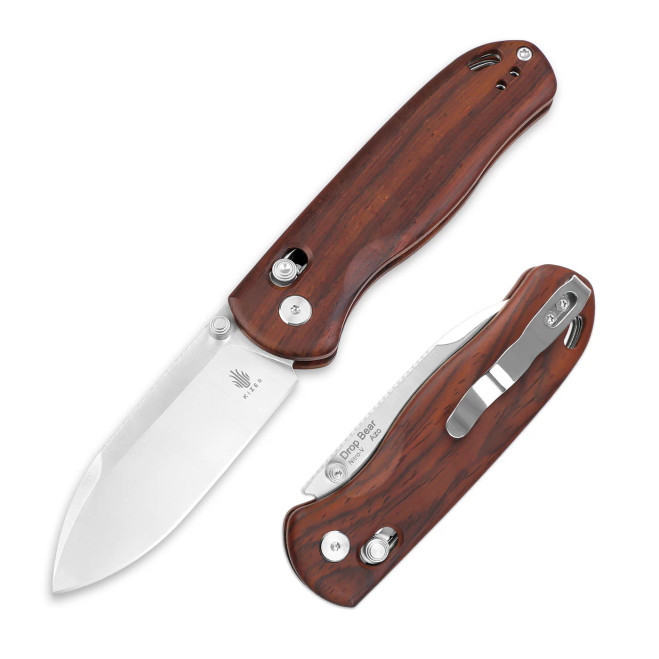 Kizer Drop Bear Folding Knife Wood Handle Nitro-V Drop Point Plain Edge Satin Finish V3619A6 Kizer Drop Bear Folding Knife Wood Handle Nitro-V Drop Point Plain Edge Satin Finish V3619A6