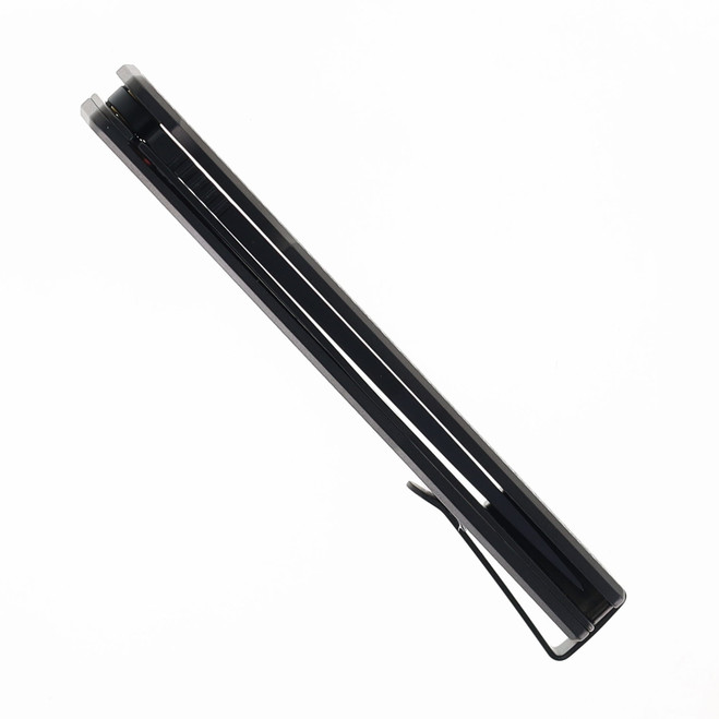 Ocaso Solstice Folding Knife Titanium Satin Black Engraved Swirl