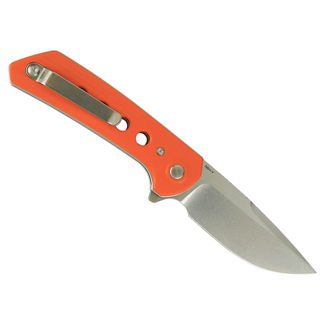 Reate PL-XF Folding Knife Orange G10 Handle Plain Stonewashed Blade