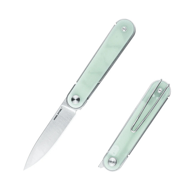 Real Steel Iris Front Flipper Folding Knife Natural G10 Handle Satin 12C27 Blade 8061BN