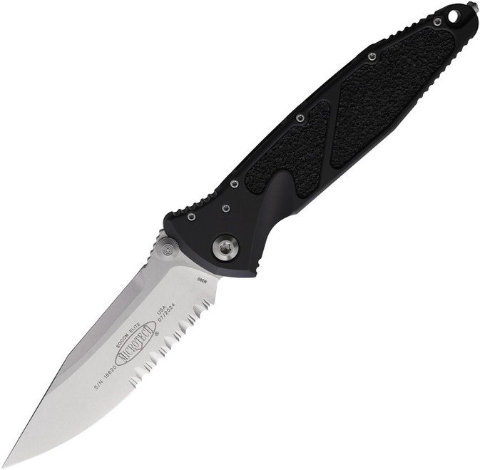 Microtech Socom Elite Folding Knife Black Aluminum Handle Partially Serrated Apocalyptic M390 Blade MCT16011AP