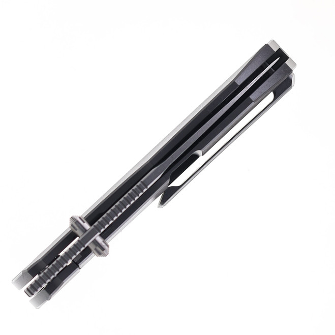 TwoSun Folding Knife Gray Titanium Handle 14C28N Plain Edge TS479