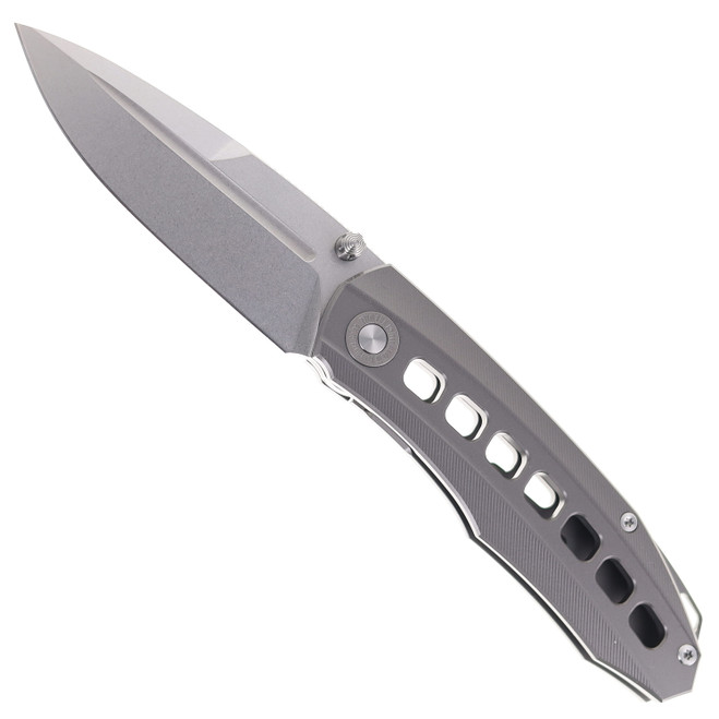 TwoSun Folding Knife Gray Titanium Handle 14C28N Plain Edge TS479-14C-TI
